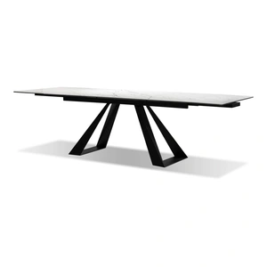 Mobital Bridge Extendable Dining Table, White Carrera Ceramic/Black Powder Coated