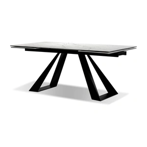 Mobital Bridge Extendable Dining Table, White Carrera Ceramic/Black Powder Coated