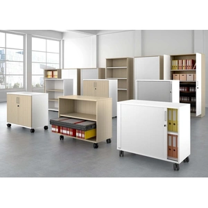 NARBUTAS Uni Melamine Office Lockable Cabinet w/3 Open Shelves & 2 Doors