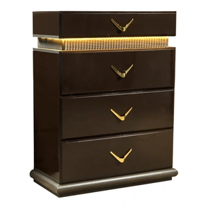 Galaxy Home Furnishings Dunhill 4-Drawer Wood Veneer Chest with LED Lighting, Brown
