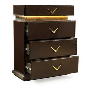 Galaxy Home Furnishings Dunhill 4-Drawer Wood Veneer Chest with LED Lighting, Brown