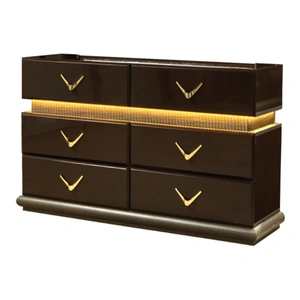 Galaxy Home Furnishings Dunhill 6-Drawer Wood Veneer Dresser with LED Lighting, Brown