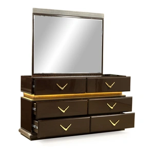 Galaxy Home Furnishings Dunhill 6-Drawer Wood Veneer Dresser with LED Lighting, Brown