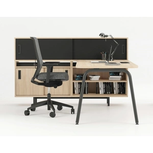 NARBUTAS Round Melamine Workstation Single Desk for 1 Person w/Storage Cabinets, Composition 1