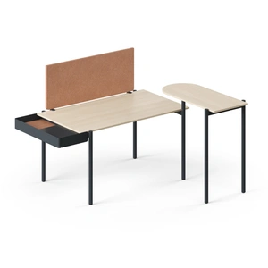 NARBUTAS Zedo Single Office Desk w/Screen, High Table & Felt-Lined Metal Side Drawer