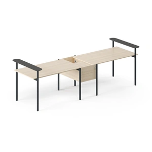 NARBUTAS Zedo 2-Desk Office Workstation w/Hanged Pedestal & 2 Side Shelves