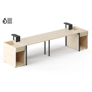 NARBUTAS Zedo 2-Desk Office Workstation w/2 Pedestals & 2 Curved Shelves