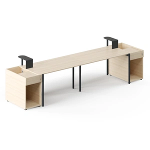 NARBUTAS Zedo 2-Desk Office Workstation w/2 Pedestals & 2 Curved Shelves