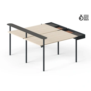 NARBUTAS Zedo 2-Desk Office Workstation w/2 Felt-Lined Metal Side Drawers & Side Shelf
