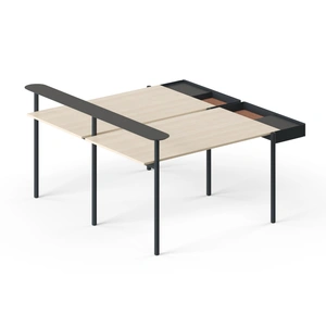 NARBUTAS Zedo 2-Desk Office Workstation w/2 Felt-Lined Metal Side Drawers & Side Shelf