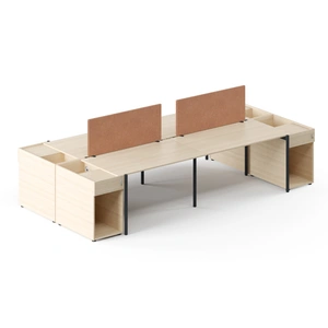 NARBUTAS Zedo 4-Desk Bench Office Workstation w/4 Pedestals & 2 Screens