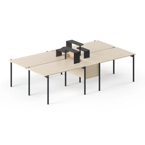 NARBUTAS Zedo 4 Desk Office Workstation w/2 Hanging Pedestald & 2 Curved Shelves