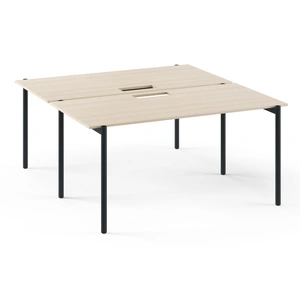 NARBUTAS Zedo 4-Desk Office Workstation w/2 Pedestals, 2 Side Drawers, 2 Screens & Curved Shelf