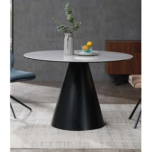 Whiteline Modern Living Sun Round Ceramic/Glass Dining Table, Gray/Black