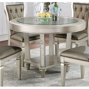 Furniture of America Adelina Mirror/Glass/Wood Round Dining Table, Champagne