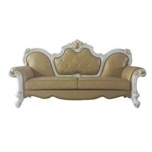 ACME Picardy Wood/PU Sofa, Antique Pearl/Butterscotch