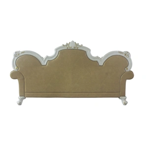 ACME Picardy Wood/PU Sofa, Antique Pearl/Butterscotch