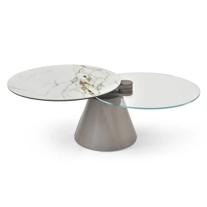 J&M Furniture Eclipse Glass/Marble Dual Swivel Top Coffee Table, White/Grey