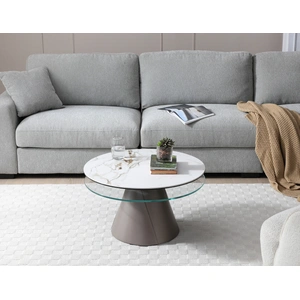 J&M Furniture Eclipse Glass/Marble Dual Swivel Top Coffee Table, White/Grey