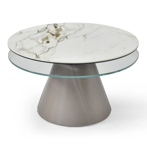 J&M Furniture Eclipse Glass/Marble Dual Swivel Top Coffee Table, White/Grey