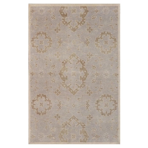 Chandra Eden Wool/Cotton Rectangular Hand-knotted Rug, Beige/Green