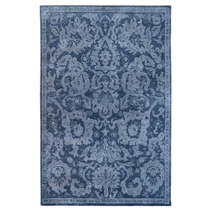Chandra Eden Wool/Cotton Rectangular Hand-knotted Rug, Blue/Grey