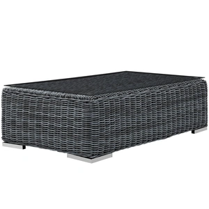 Modway Furniture Summon Outdoor Patio Glass/Synthetic Rattan Weave Coffee Table, Gray
