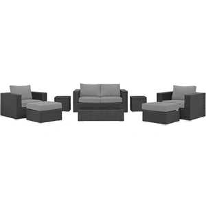 Modway Furniture Sojourn 8-Pc Sunbrella/Synthetic Rattan Weave Outdoor Patio Sectional Set