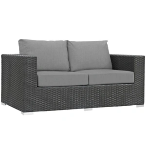 Modway Furniture Sojourn 8-Pc Sunbrella/Synthetic Rattan Weave Outdoor Patio Sectional Set