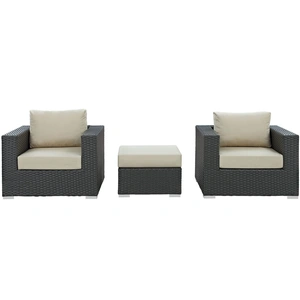 Modway Furniture Sojourn 3-Pc Outdoor Patio Sunbrella/Synthetic Rattan Weave Sectional Set, Composition 2