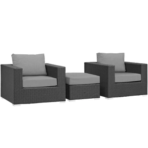Modway Furniture Sojourn 3-Pc Outdoor Patio Sunbrella/Synthetic Rattan Weave Sectional Set, Composition 2