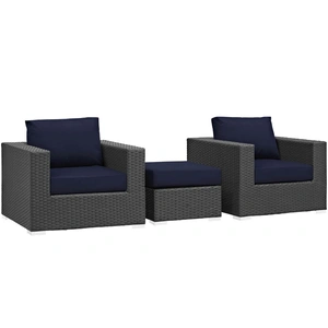 Modway Furniture Sojourn 3-Pc Outdoor Patio Sunbrella/Synthetic Rattan Weave Sectional Set, Composition 2