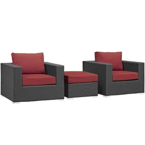 Modway Furniture Sojourn 3-Pc Outdoor Patio Sunbrella/Synthetic Rattan Weave Sectional Set, Composition 2