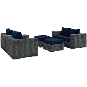 Modway Furniture Summon 5-Pc Outdoor Patio Sunbrella/Synthetic Rattan Weave Sectional Set, Composition 1