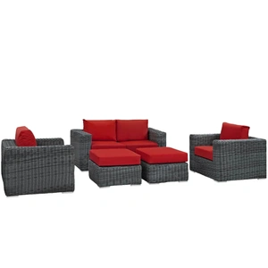 Modway Furniture Summon 5-Pc Outdoor Patio Sunbrella/Synthetic Rattan Weave Sectional Set, Composition 1
