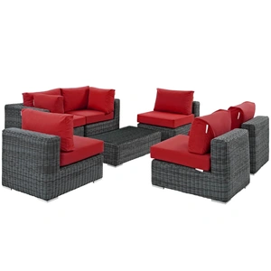 Modway Furniture Summon 7-Pc Outdoor Patio Sunbrella/Synthetic Rattan Weave Sectional Set, Composition 2