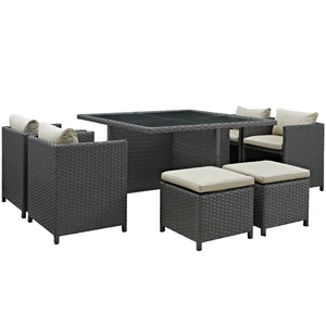 Modway Furniture Sojourn 9-Pc Sunbrella/Synthetic Rattan Weave Outdoor Patio Dining Set