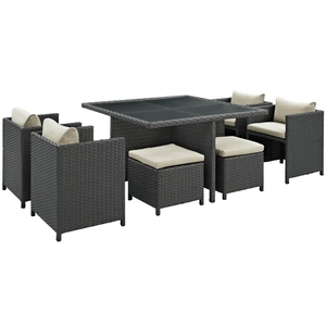 Modway Furniture Sojourn 9-Pc Sunbrella/Synthetic Rattan Weave Outdoor Patio Dining Set
