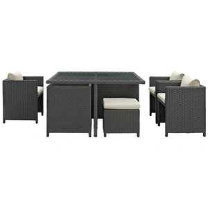 Modway Furniture Sojourn 9-Pc Sunbrella/Synthetic Rattan Weave Outdoor Patio Dining Set