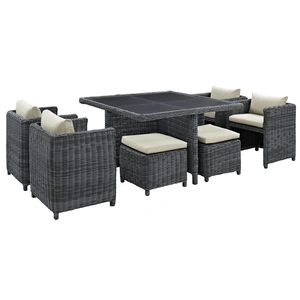 Modway Furniture Summon 9-Pc Sunbrella/Synthetic Rattan Weave Outdoor Patio Dining Set