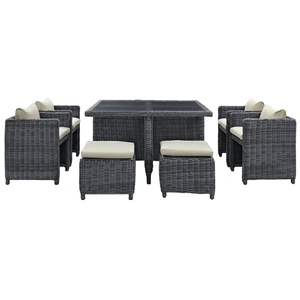 Modway Furniture Summon 9-Pc Sunbrella/Synthetic Rattan Weave Outdoor Patio Dining Set