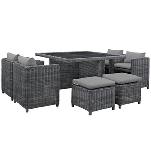 Modway Furniture Summon 9-Pc Sunbrella/Synthetic Rattan Weave Outdoor Patio Dining Set