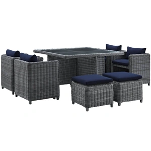 Modway Furniture Summon 9-Pc Sunbrella/Synthetic Rattan Weave Outdoor Patio Dining Set
