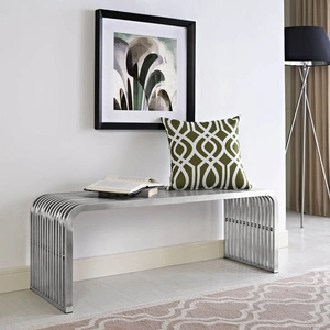 Modway Furniture Pipe 47-inch Stainless Steel Bench, Silver