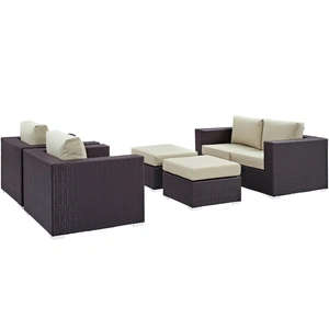 Modway Furniture Convene 5-Pc Synthetic Rattan Weave Outdoor Patio Sofa Set