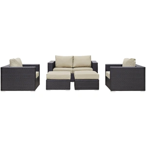Modway Furniture Convene 5-Pc Synthetic Rattan Weave Outdoor Patio Sofa Set