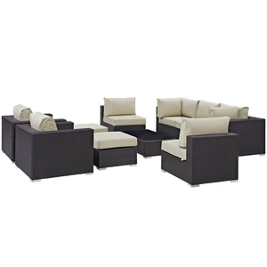 Modway Furniture Convene 10-Pc Synthetic Rattan Weave Outdoor Patio Sectional Set