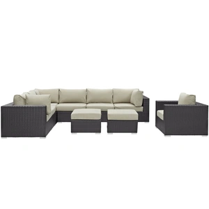 Modway Furniture Convene 9-Pc Synthetic Rattan Weave Outdoor Patio Sectional Set