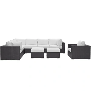 Modway Furniture Convene 9-Pc Synthetic Rattan Weave Outdoor Patio Sectional Set