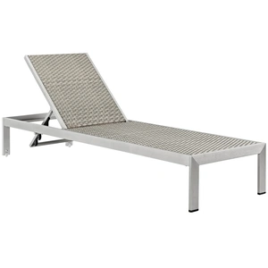 Modway Furniture Shore Outdoor Patio Aluminum Rattan Chaise in Silver Brown Gray